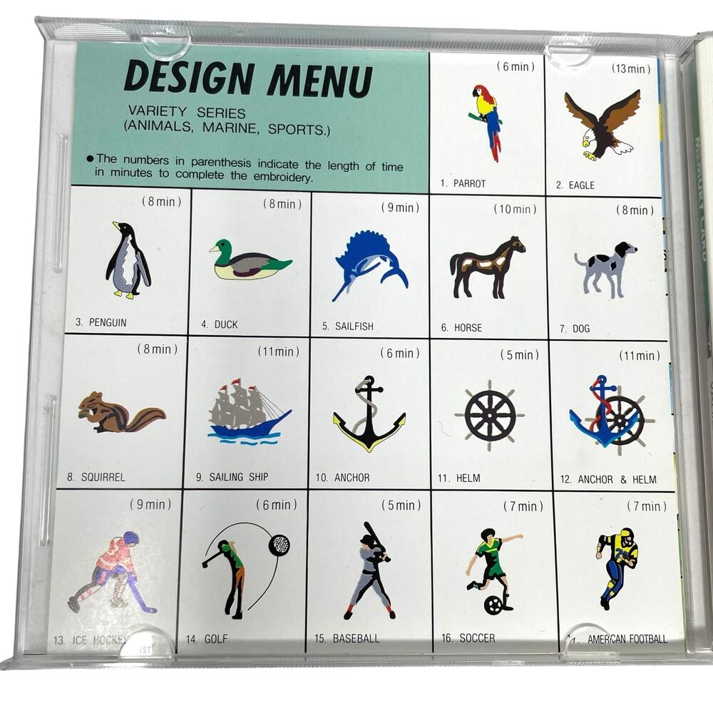 Janome Memory Card #4 Varsity Series Vintage Embroidery Card 17 Images NWOT - Picture 2 of 8